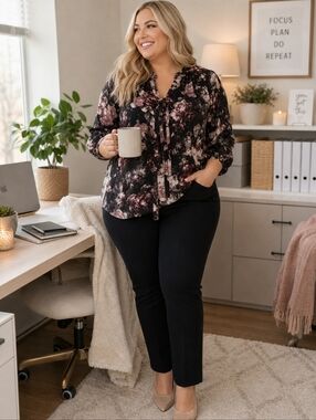 Torrid Georgette Bow Tie Blouse – Luci’s Storm Rose – Size 4 (26) NWT
